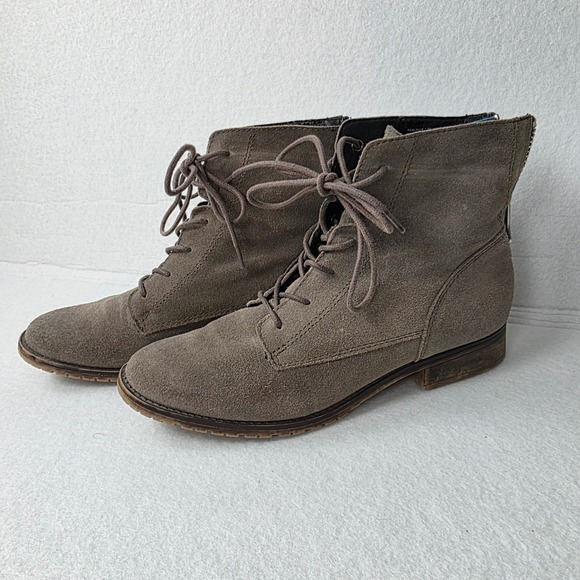 Steve Madden Shoes - Steve Madden Rawlings Taupe Suede Lace Up Rear Zip Ankle Boots Womens 7.5M